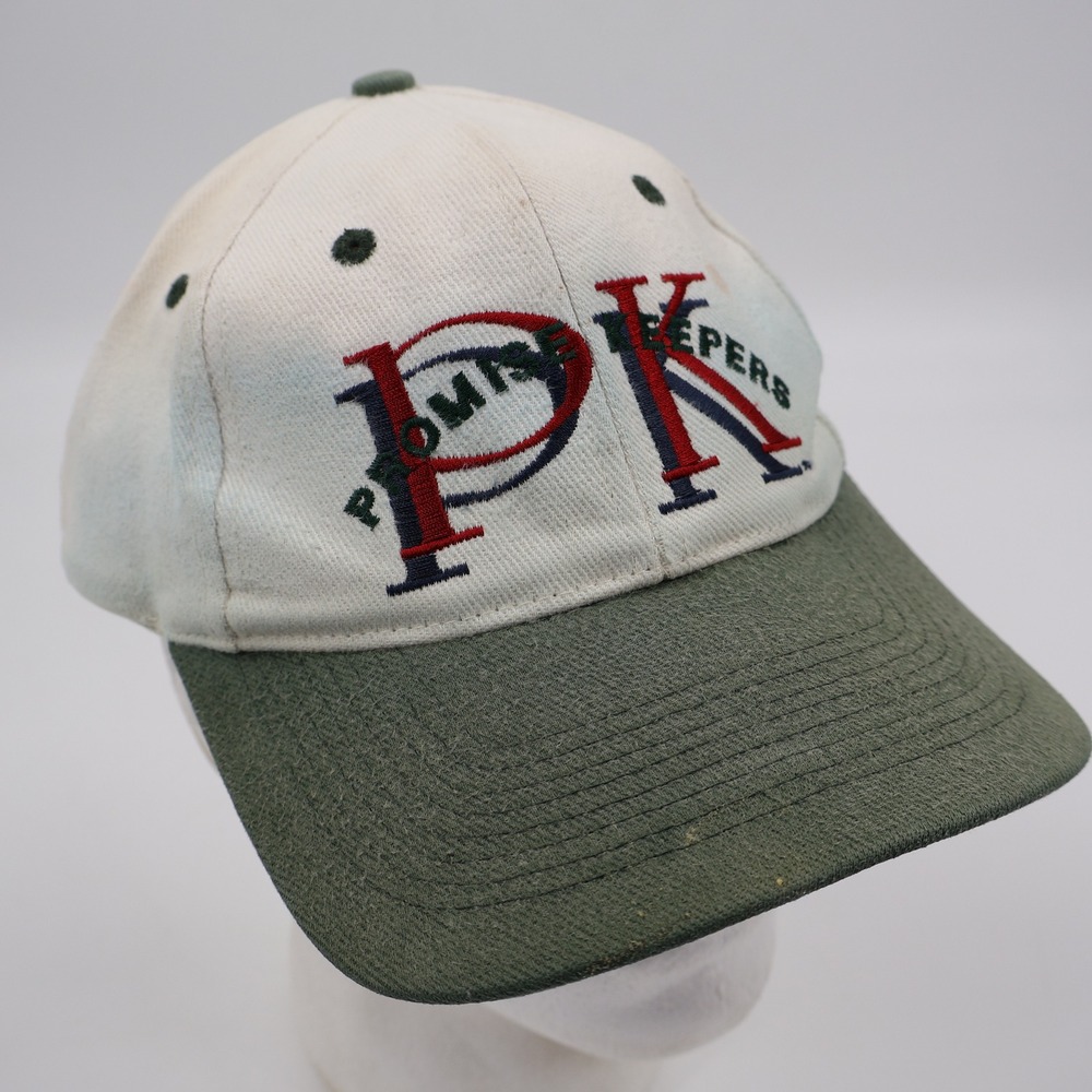 Promise‎ Keepers Hat Men OSFA Cream Green Vintage 90s Men of Integrity Strapback